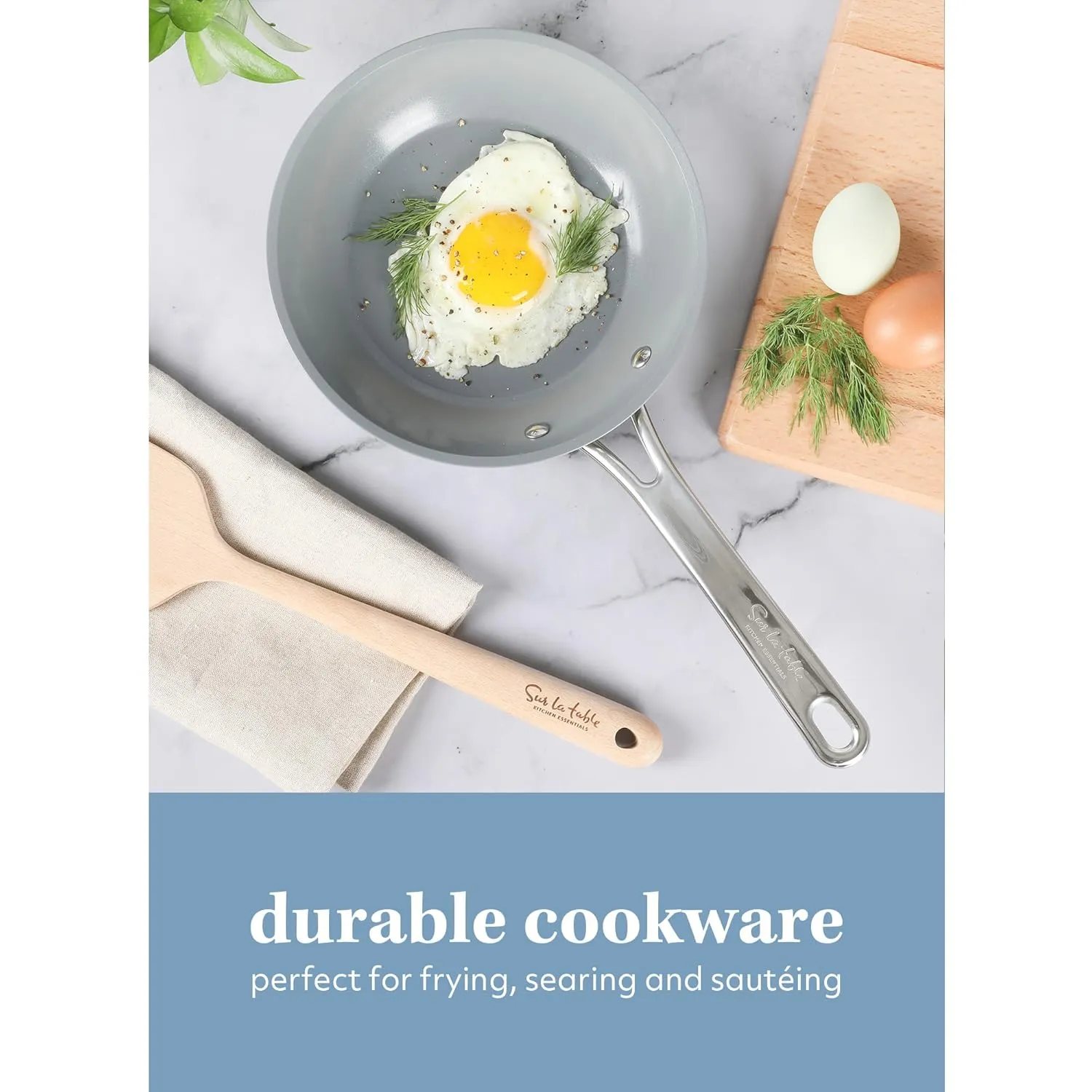 Sur La Table Kitchen Essentials 8 Inch Fry Pan PFA Free Titanium Ceramic Nonstick Interior Forged Aluminum Cookware Frying Pan - Green - Induction Compatible