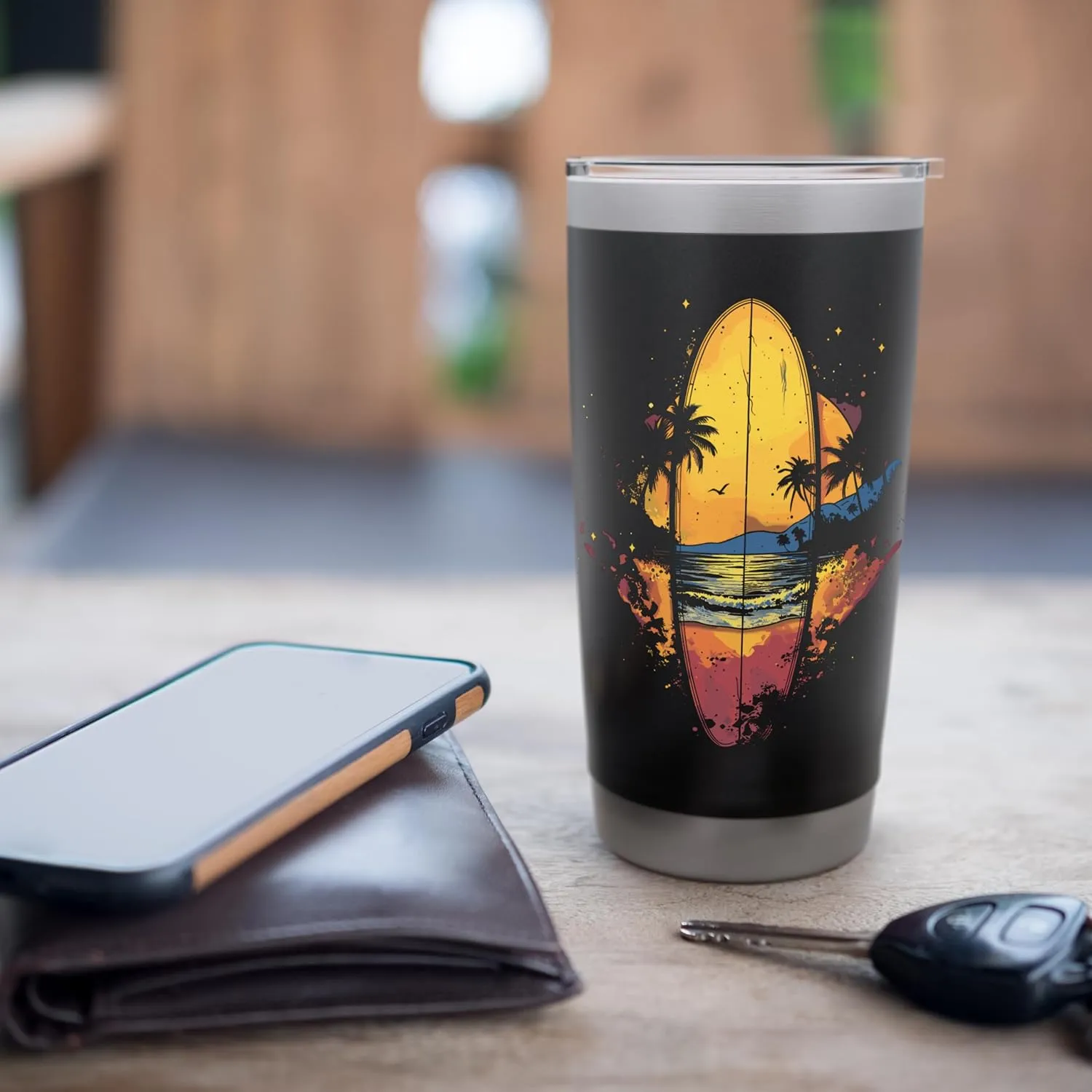 Surfboard Artwork Boardsport Surfing Trip Stainless Steel Insulated Tumbler