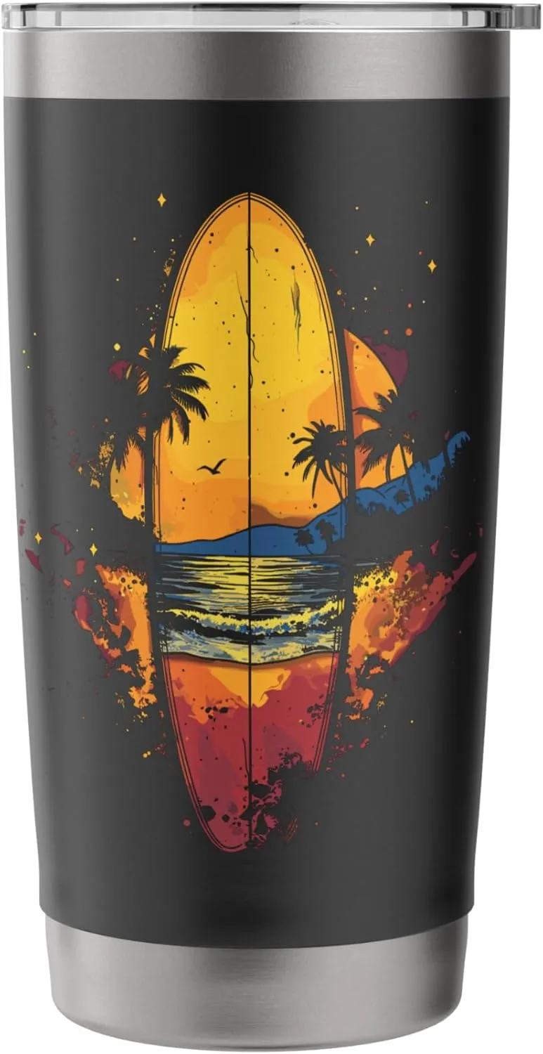 Surfboard Artwork Boardsport Surfing Trip Stainless Steel Insulated Tumbler