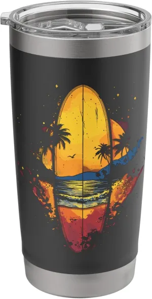 Surfboard Artwork Boardsport Surfing Trip Stainless Steel Insulated Tumbler