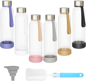 Sursip 18 oz Glass Water Bottles with Lids, Juice Bottles, Clear glass juice bottle for juicing, Eco-Friendly Reusable Glass Juicing Bottles with Stainless Steel Lid, BPA Free,Leak-Proof, Set of 6