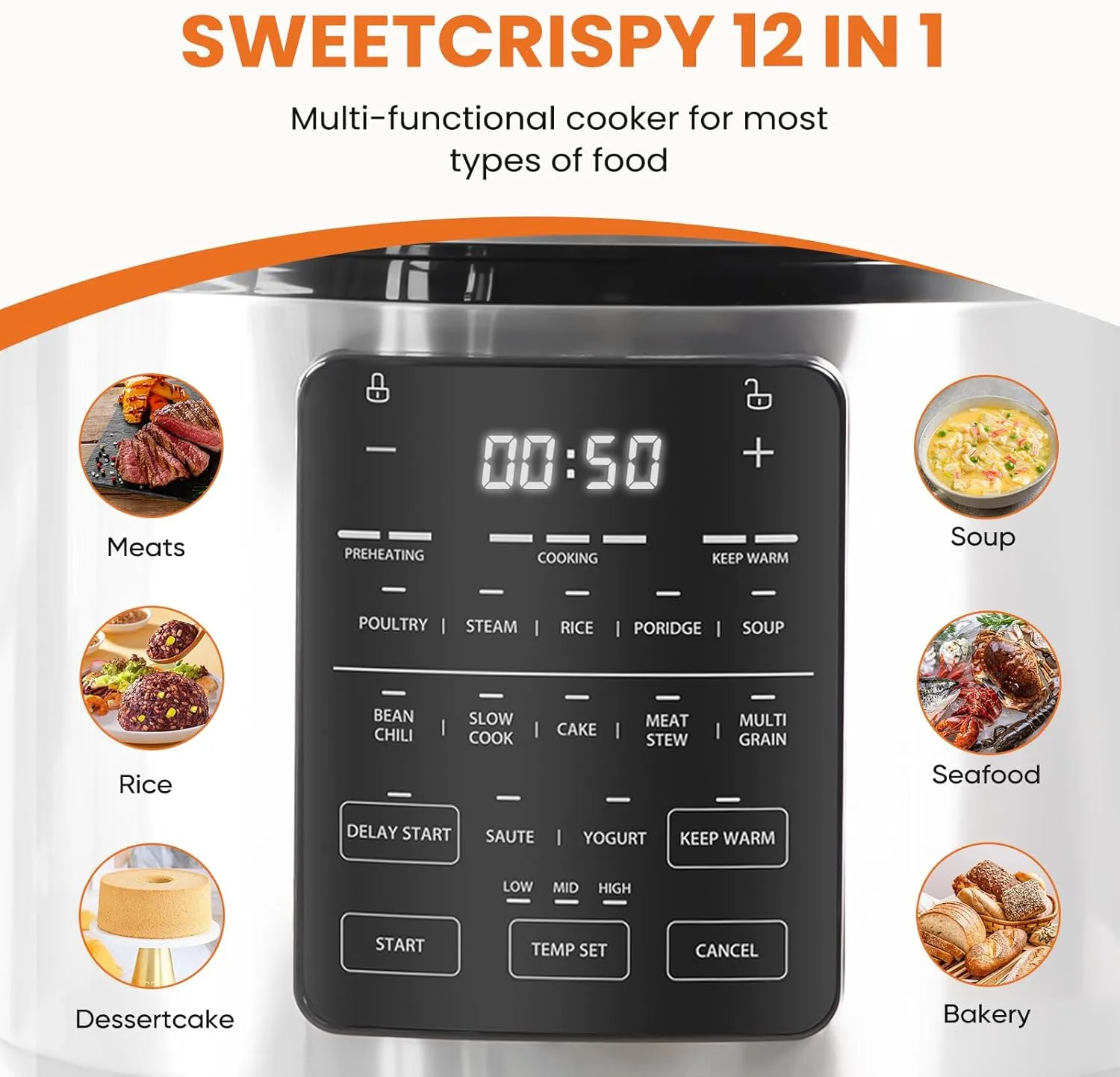Sweetcrispy 6 QT Electric Pressure Cooker 12-in-1 Multi Electric Cookers, Rice Steamer Yogurt Maker Stainless Steel, New Sliver