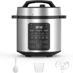 Sweetcrispy 6 QT Electric Pressure Cooker 12-in-1 Multi Electric Cookers, Rice Steamer Yogurt Maker Stainless Steel, New Sliver