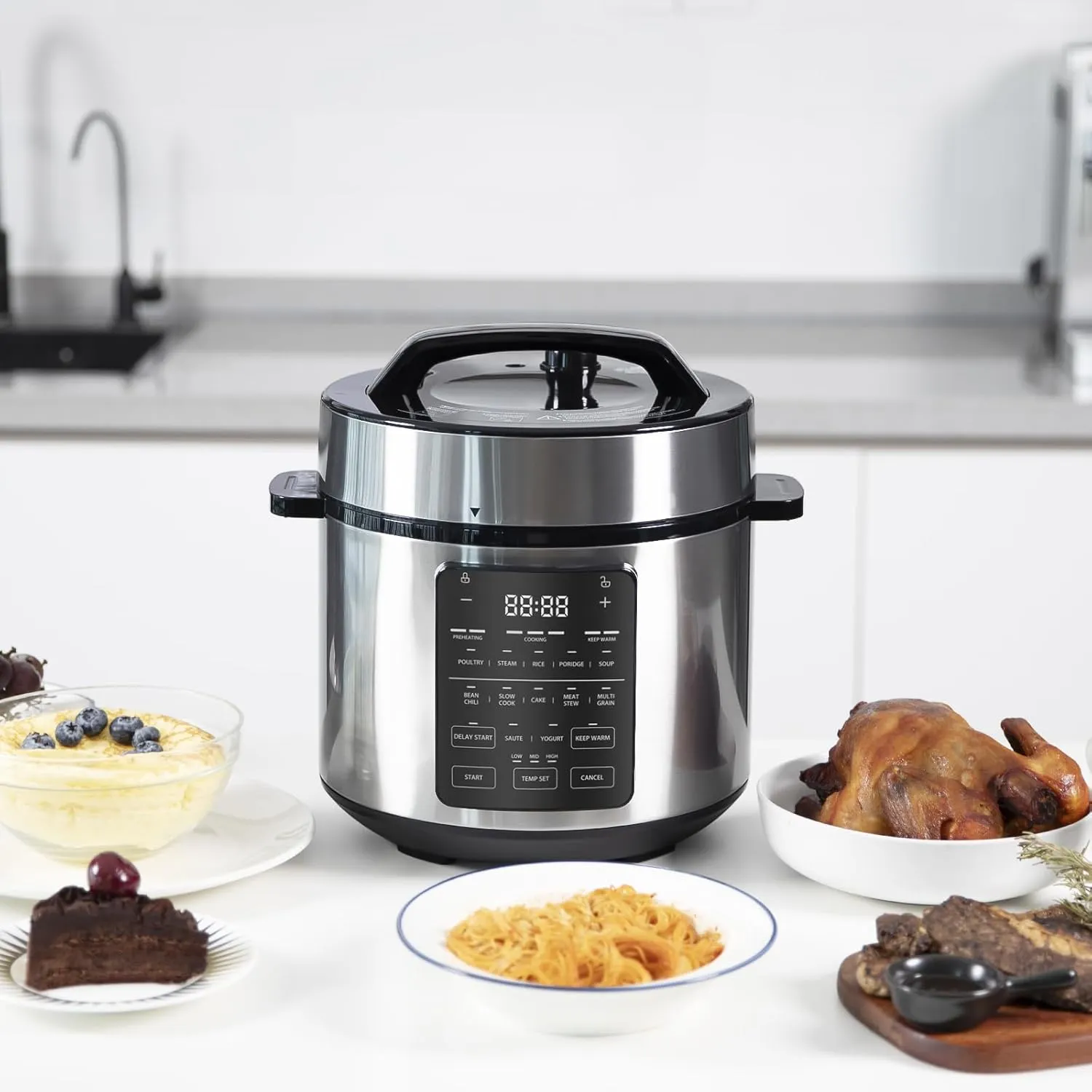 Sweetcrispy 6 QT Electric Pressure Cooker 12-in-1 Multi Electric Cookers, Rice Steamer Yogurt Maker Stainless Steel, New Sliver