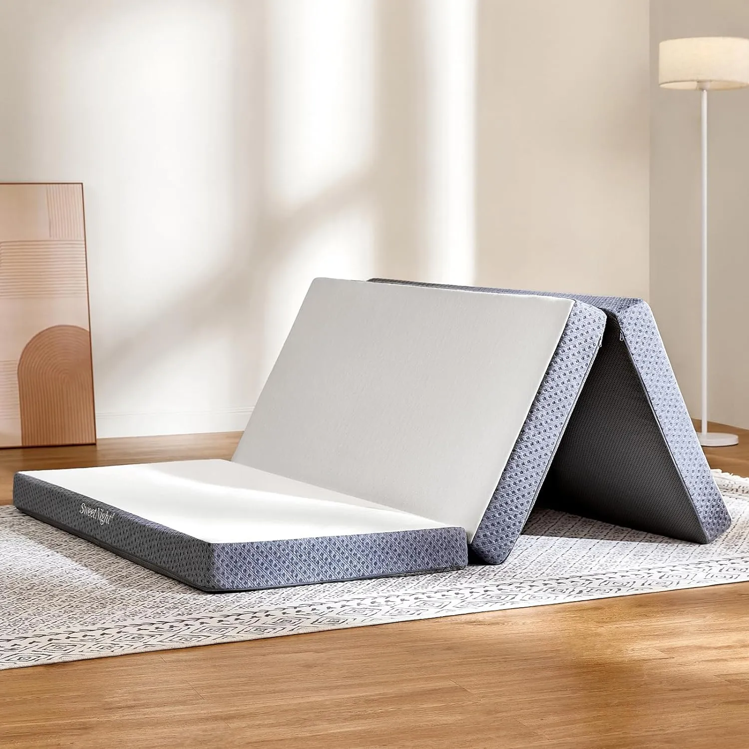 Sweetnight Tri Folding Mattress - 4-inch Foldable Mattress with a Collapsible and Washable Cover | Medium-Firm with Non-Slip Design | Suitable for RV Travel, Camping, Guest