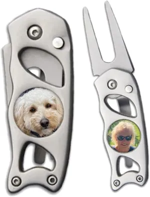 Switchblade Divot Repair Tool Stainless Steel Photo Image Personalized Ball Markers