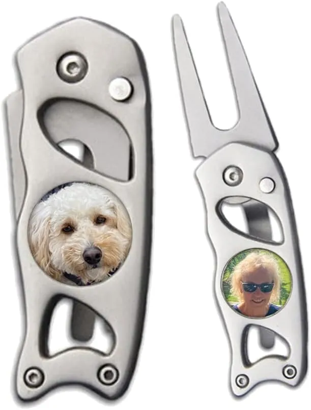 Switchblade Divot Repair Tool Stainless Steel Photo Image Personalized Ball Markers