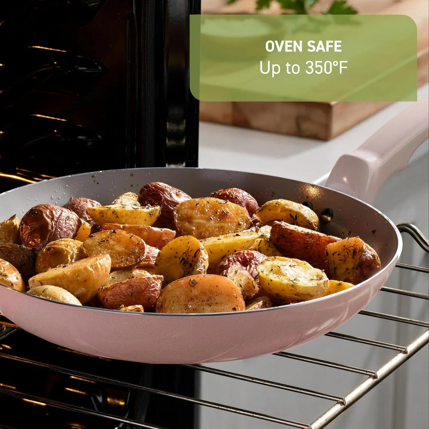 T-Fal Refresh Ceramic Nonstick Cookware Set, 20-Piece, Made without PFOA and PTFE, Oven and Broiler Safe up to 350°F, Includes Stockpot, Griddle, Frying Pans, and Utensils, Pots and Pans, Dusty Rose