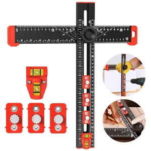 T Square Ruler - Multifunctional Drilling Positioning Ruler 35cm/14in Adjustable Angle Ruler,Cabinet Hardware Jig,for Precision Hole Punching Angle Measurement and Marking,Metric and Imperial