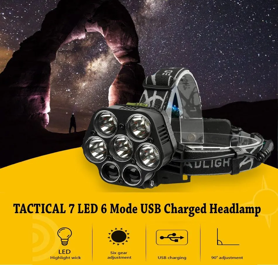 TACTICAL 7/9 LED 6 Mode USB Charged Headlamps