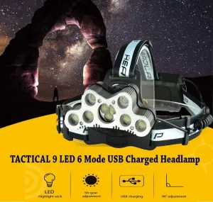 TACTICAL 7/9 LED 6 Mode USB Charged Headlamps