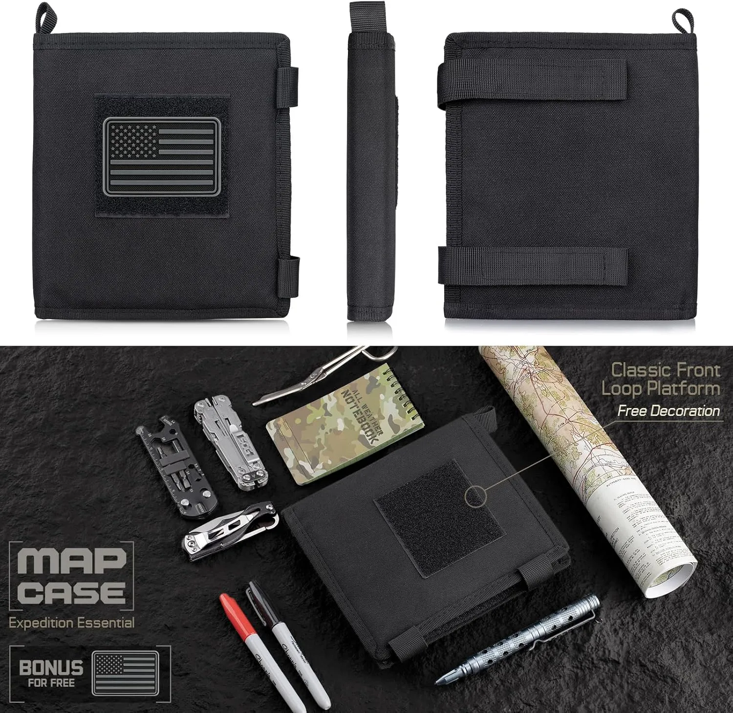 Tactical Pouch Military Map Case Holder Army Foldable Map Storage Pouch Multifunctional for Outdoors or Hiking - 13"x10" Clear Viewing Area,1000D Oxford   Waterproof TPU