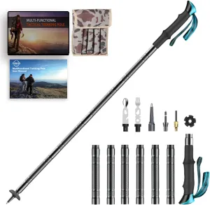 Tactical Walking Stick - 6 Tubes Adjustable Lightweight Telescopic Survival Hiking Stick with Multi-Tool, Self Defense Tactical Staff for Men Women Outdoor Survival, Camping, Hiking