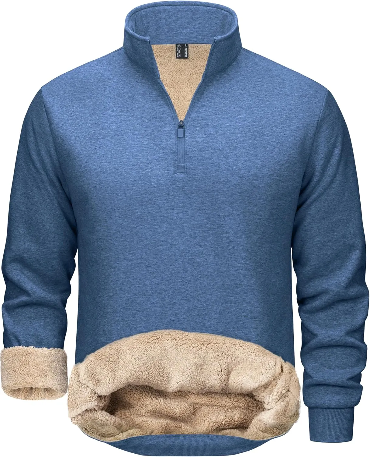 TACVASEN Men's Quarter Zip Sweatshirt Sherpa Lined Fleece Zipper Pullover Heavyweight Winter Warm Cotton Sweater