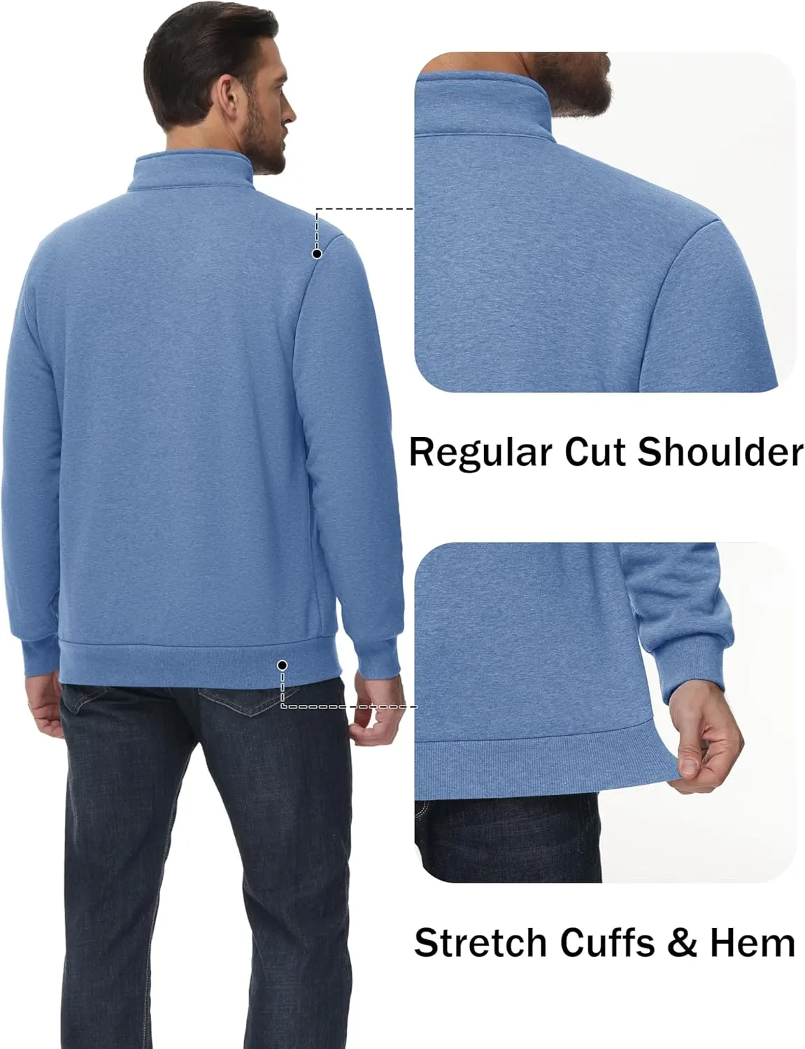 TACVASEN Men's Quarter Zip Sweatshirt Sherpa Lined Fleece Zipper Pullover Heavyweight Winter Warm Cotton Sweater