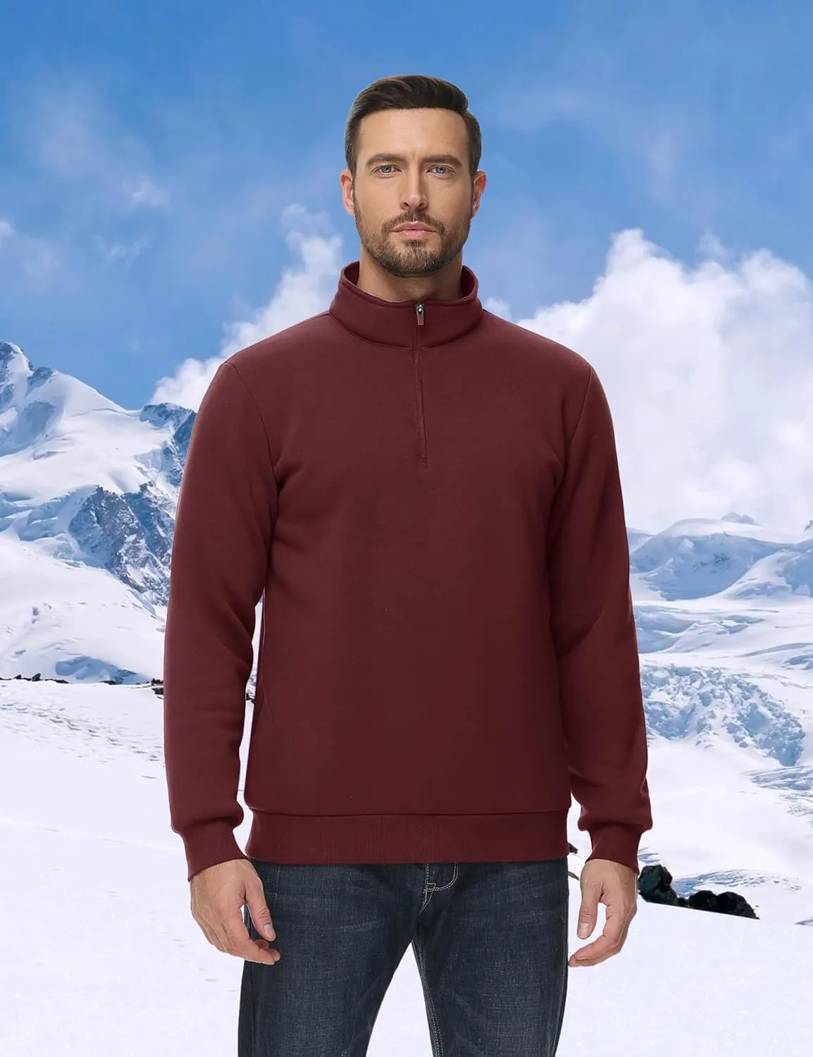 TACVASEN Men's Quarter Zip Sweatshirt Sherpa Lined Fleece Zipper Pullover Heavyweight Winter Warm Cotton Sweater
