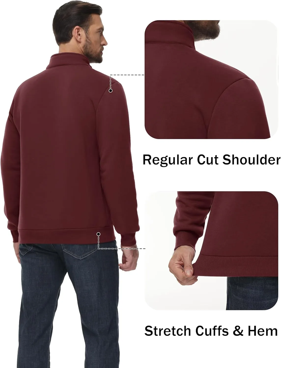 TACVASEN Men's Quarter Zip Sweatshirt Sherpa Lined Fleece Zipper Pullover Heavyweight Winter Warm Cotton Sweater