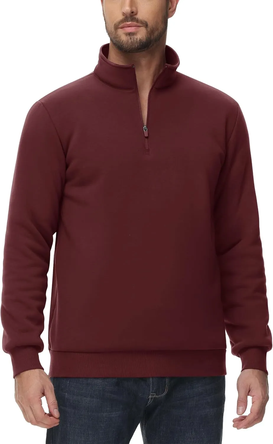 TACVASEN Men's Quarter Zip Sweatshirt Sherpa Lined Fleece Zipper Pullover Heavyweight Winter Warm Cotton Sweater