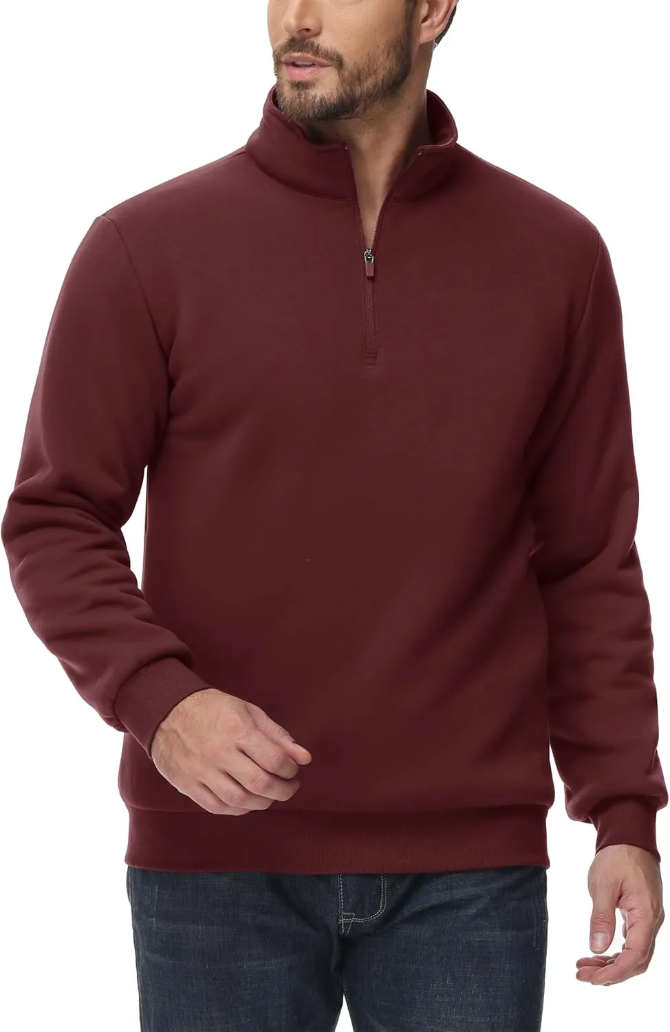 TACVASEN Men's Quarter Zip Sweatshirt Sherpa Lined Fleece Zipper Pullover Heavyweight Winter Warm Cotton Sweater