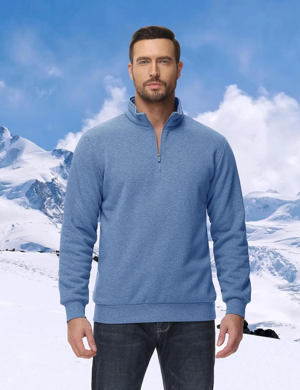 TACVASEN Men's Quarter Zip Sweatshirt Sherpa Lined Fleece Zipper Pullover Heavyweight Winter Warm Cotton Sweater