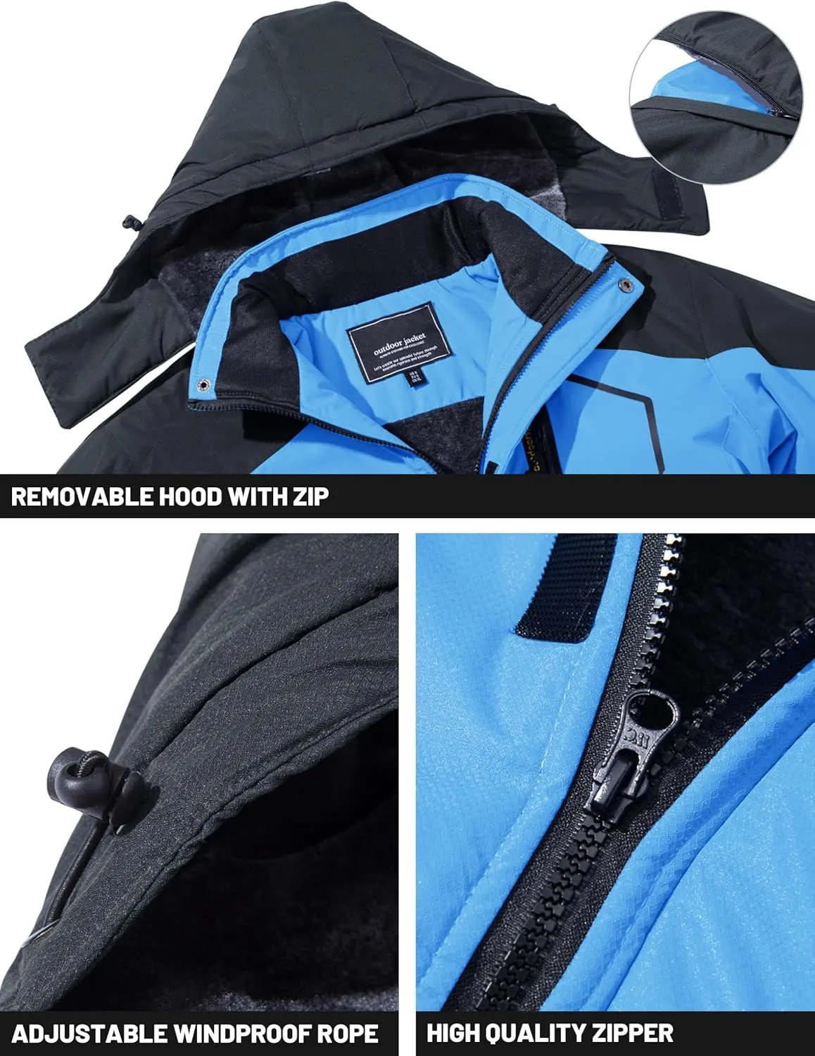 TACVASEN Men's Winter Skiing Jackets Water Resistant Fleece Coats Insulated Thermal Snowboard Jacket Parka Raincoat with Hood