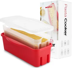 Tafura Microwave Pasta Cooker with Double Straining System, Microwavable Spaghetti Cooker with Drainer, Dorm Gift for Kitchen, Fast Pasta Boat with Strainer Tray and Lid. BPA Free