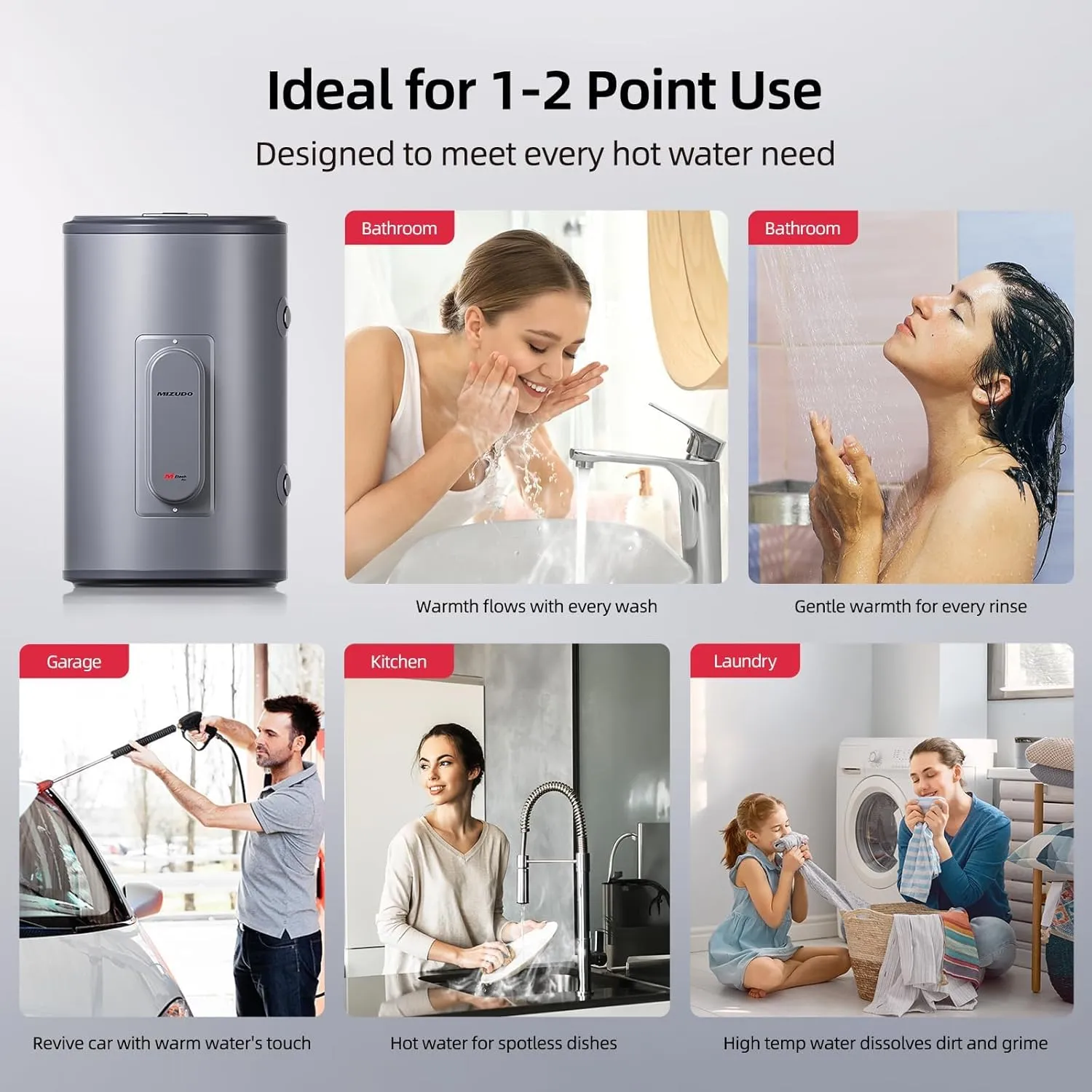 Tank Water Heater Electric, 10 Gallon Point of Use Hot Water Heater, 120V 1500W, Compact Residential Water Heater with T&P Valve, Adjustable Thermostat, UL Listed