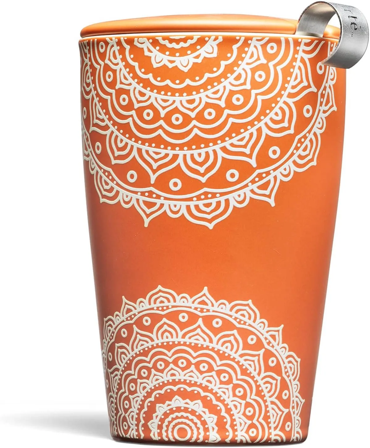 Tea Forte Chakra Double-Walled Ceramic Kati Cup with Removable Stainless Steel Infuser Basket and Lid, Steeps 12 oz Loose Leaf Tea, Lid and Cup Dishwasher & Microwave Safe, Gifts for Mom