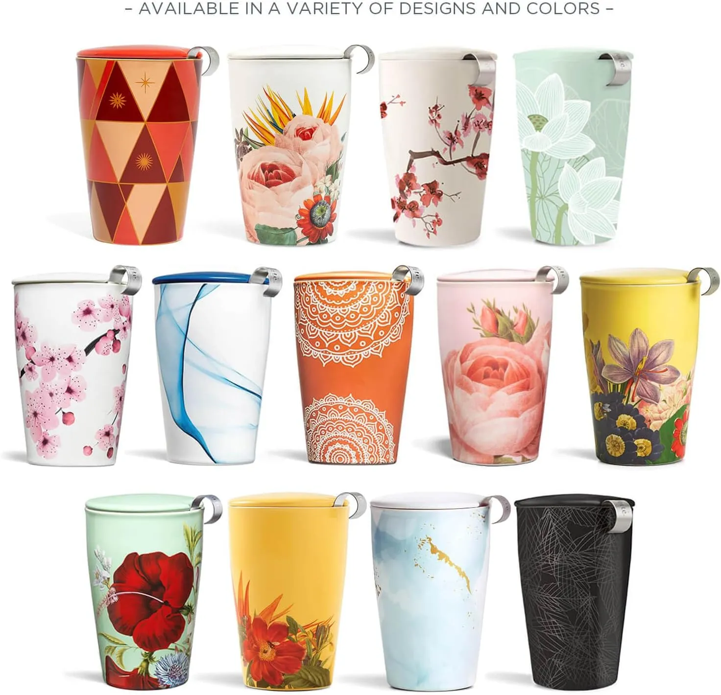 Tea Forte Chakra Double-Walled Ceramic Kati Cup with Removable Stainless Steel Infuser Basket and Lid, Steeps 12 oz Loose Leaf Tea, Lid and Cup Dishwasher & Microwave Safe, Gifts for Mom