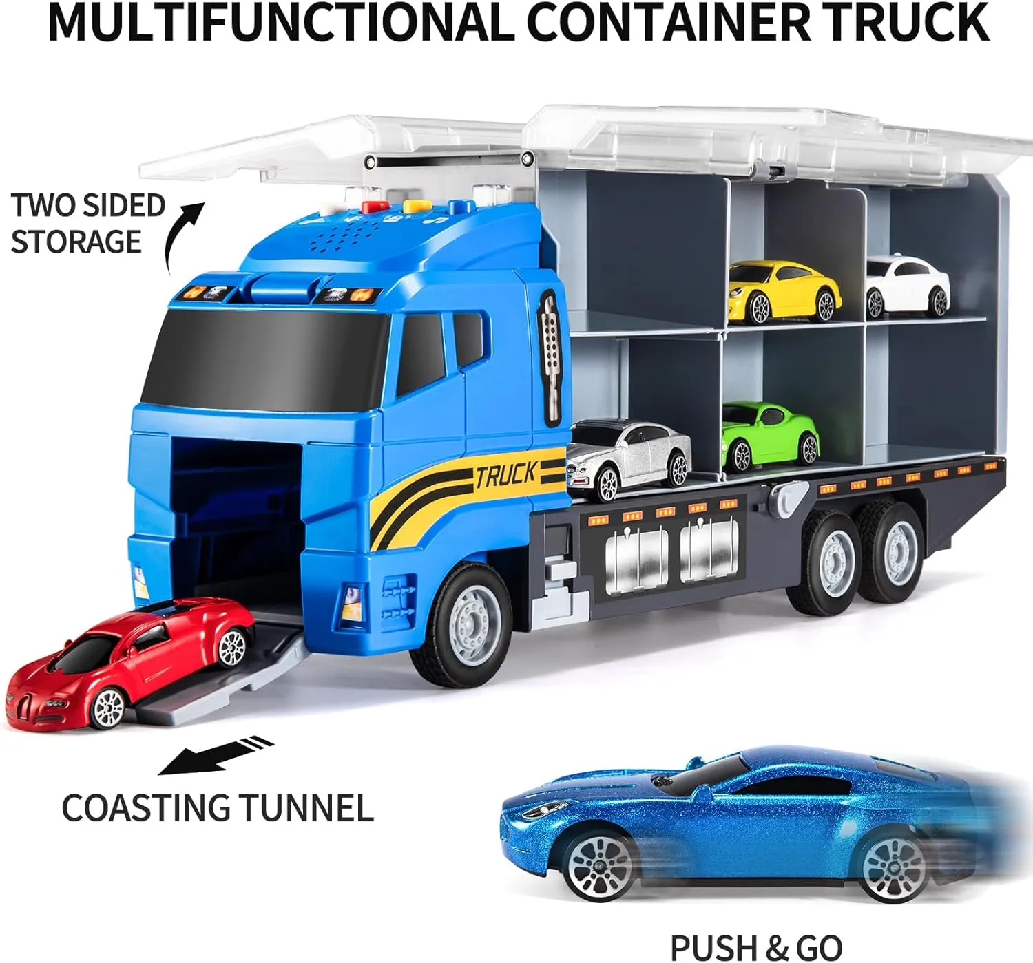 TEMI Transport Cars Carrier Set Toys w/Play Mat, Die-cast Vehicles Truck Alloy Metal Race Model Car Toys for Toddler Age 3-9 Kids Boys & Girls