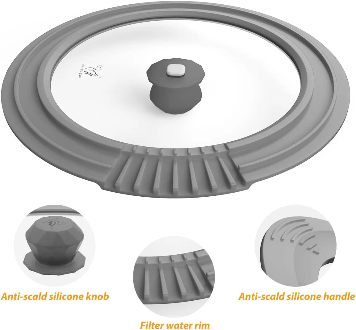 Tempered Strainer Lid for Stockpot Pot Pasta Pot Soup Pot with Heat Resistant Silicone Rim Glass Universal Pan Lids Pour Spout Water Oil Microwave Safe Fit 6.5-7-7.5-8 inch and 10-10.5-11-11.5-12 inch