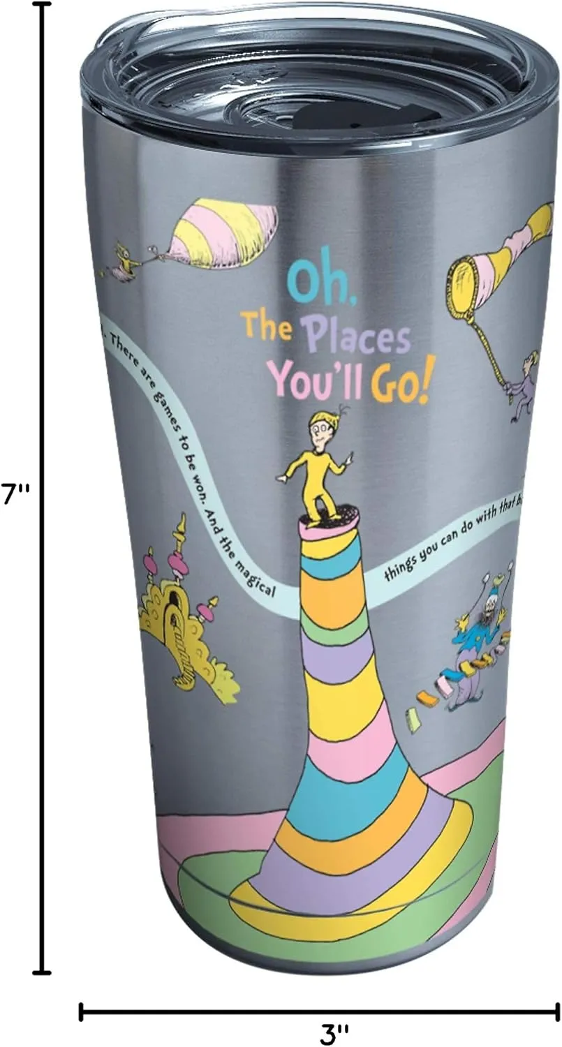 Tervis Dr. Seuss Oh the Places You'll Go Triple Walled Insulated Tumbler Travel Cup Keeps Drinks Cold & Hot, 20oz Legacy, Stainless Steel