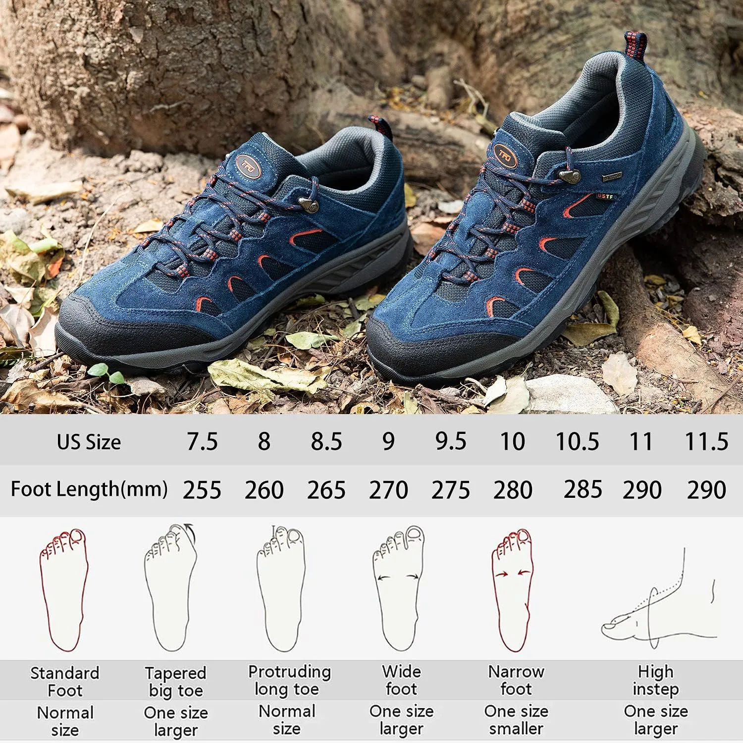 TFO Men’s Breathable Hiking Shoes Lightweight Anti-Slip Support Cushion Soft Lace-up Tear-Resistant for Outdoor Trekking Walking