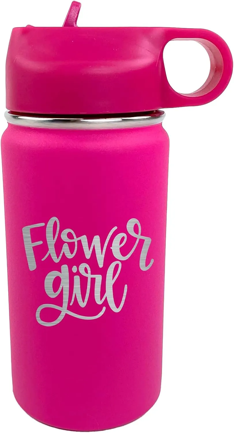 The Crafty Engineer Flower Girl or Ring Bearer Water Bottle - 12 oz Insulated Water Bottle for Kids - The Perfect Ring Bearer or Ring Security Proposal Gift - Hot Pink (Flower Girl)