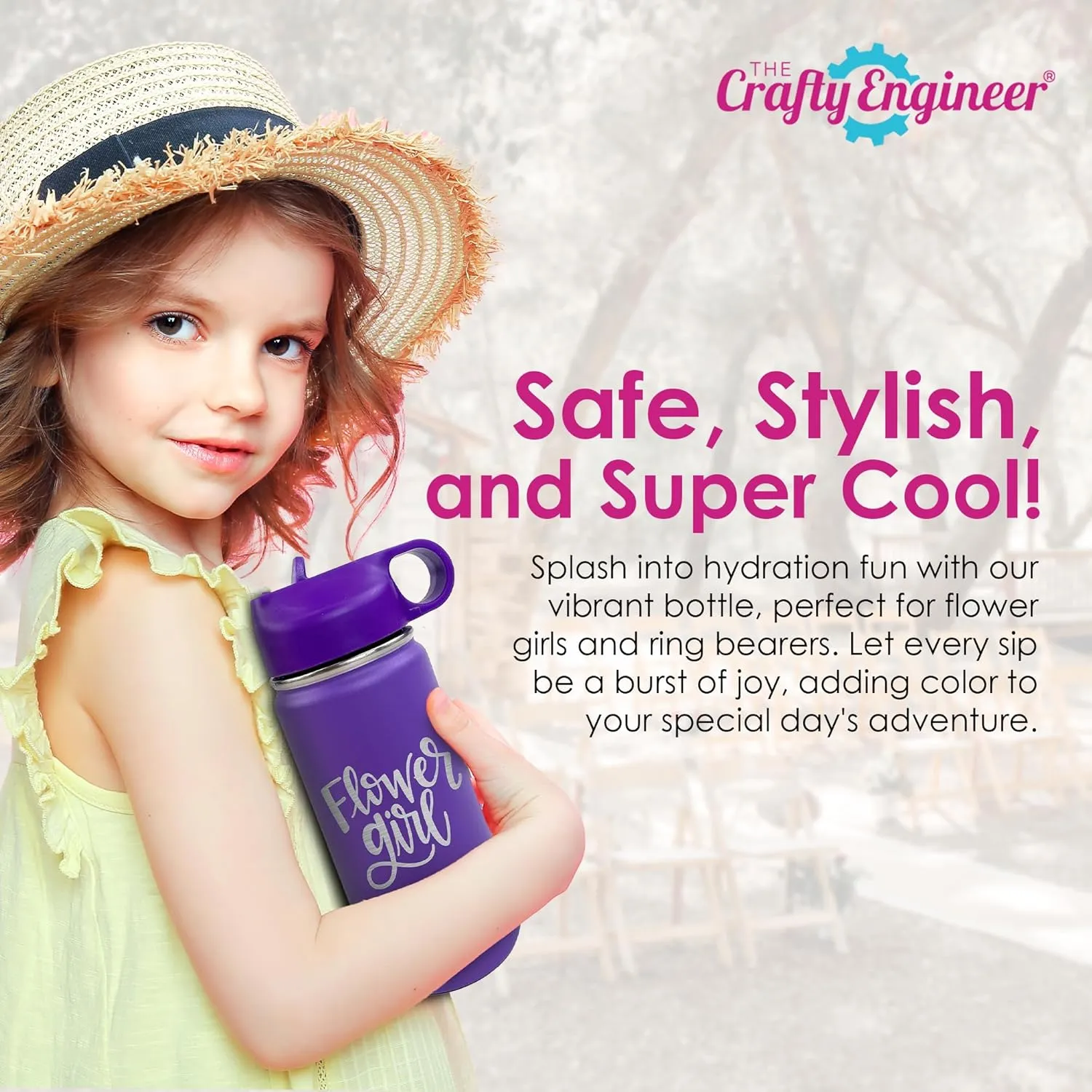 The Crafty Engineer Flower Girl or Ring Bearer Water Bottle - 12 oz Insulated Water Bottle for Kids - The Perfect Ring Bearer or Ring Security Proposal Gift - Hot Pink (Flower Girl)
