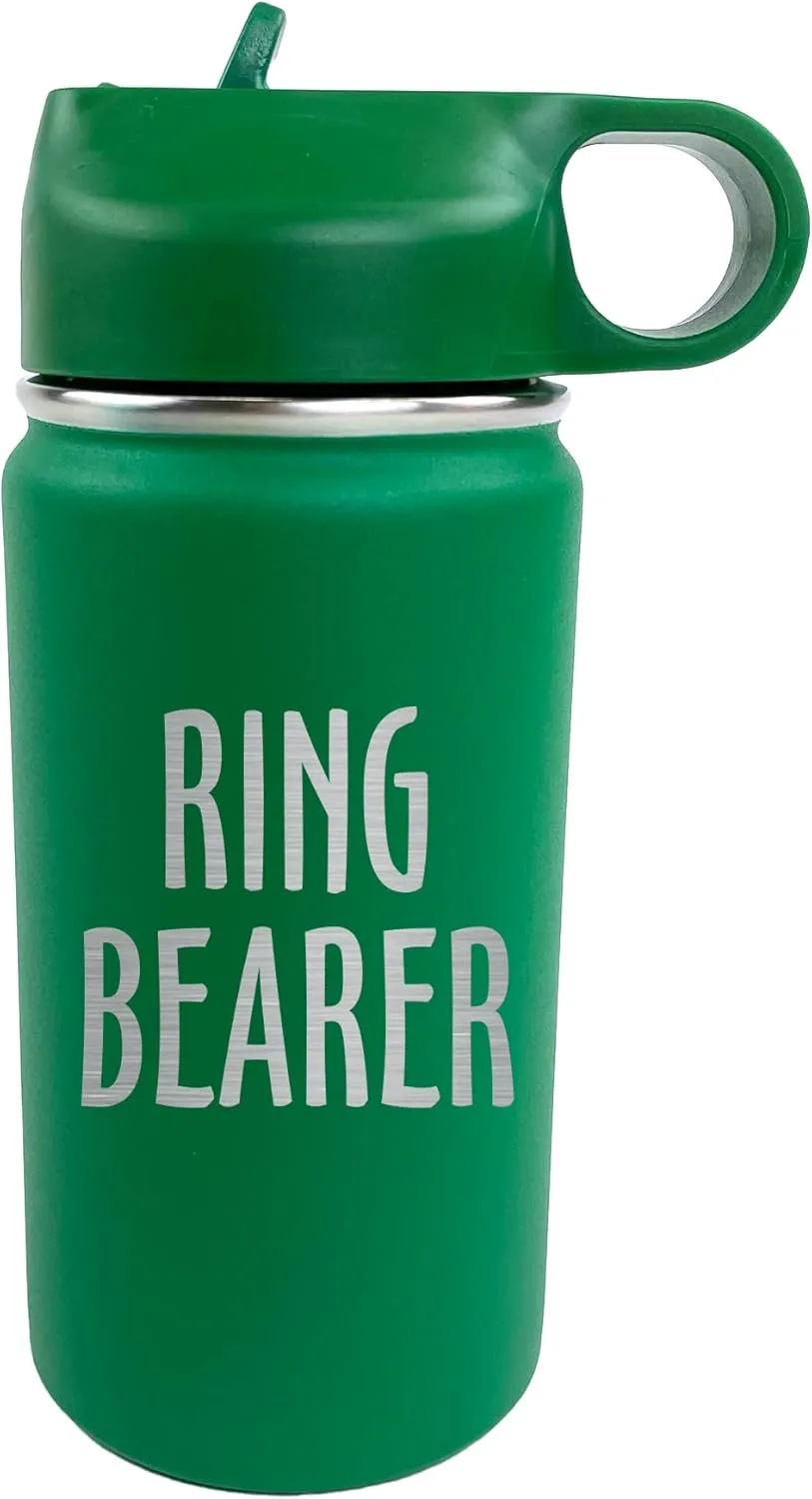 The Crafty Engineer Flower Girl or Ring Bearer Water Bottle - Insulated Water Bottle for Kids - The Perfect Ring Bearer or Ring Security Proposal Gift - 12 oz Kids Water Bottle - Green (Ring Bearer)