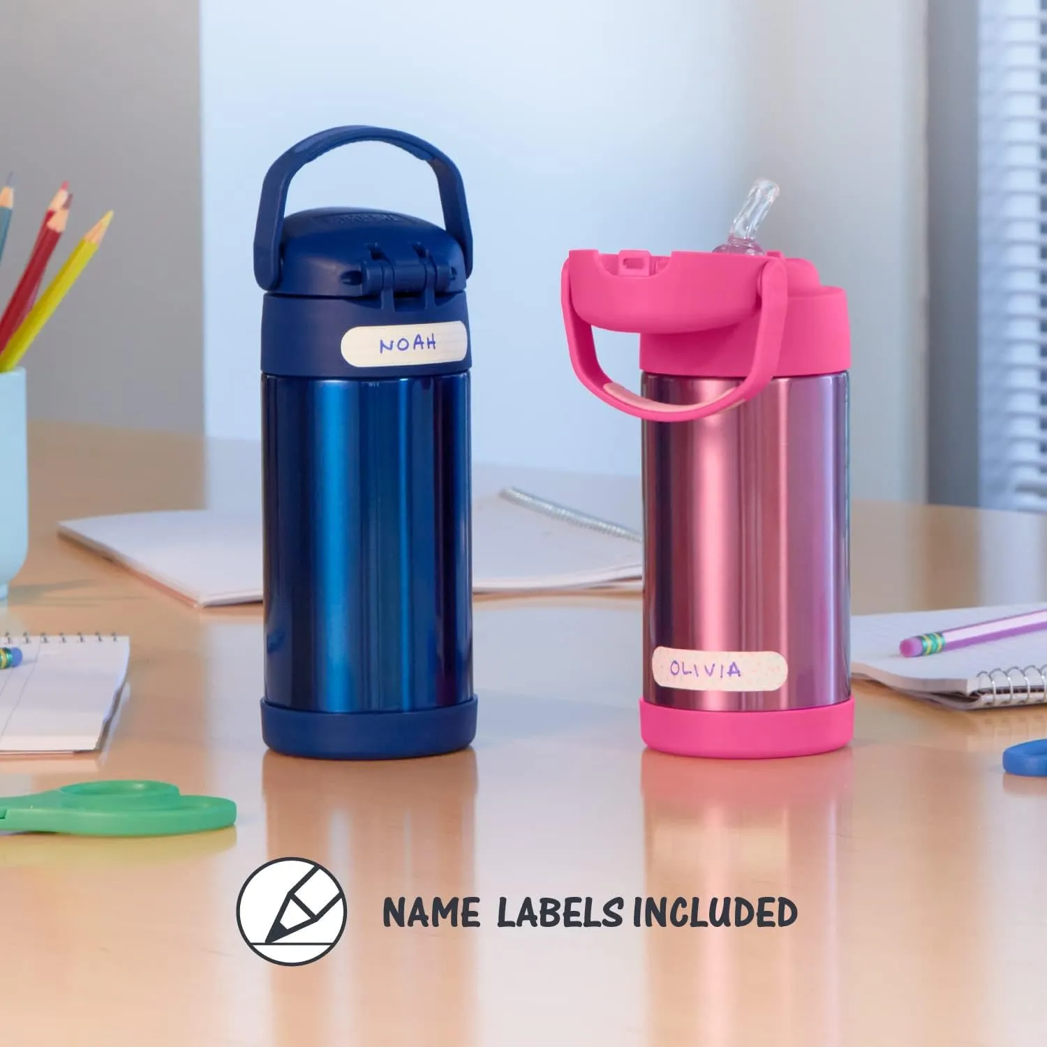 THERMOS FUNTAINER Water Bottle with Straw - 12 Ounce - Kids Stainless Steel Vacuum Insulated Water Bottle with Lid, Baby Shark
