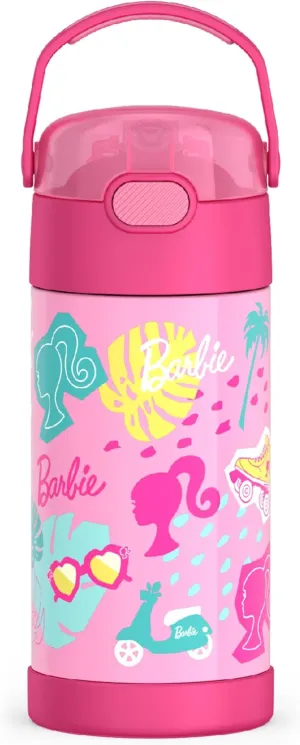 THERMOS FUNTAINER Water Bottle with Straw - 12 Ounce - Kids Stainless Steel Vacuum Insulated Water Bottle with Lid, Barbie