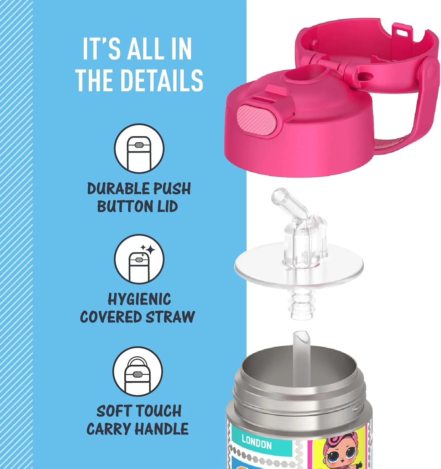 THERMOS FUNTAINER Water Bottle with Straw - 12 Ounce - Kids Stainless Steel Vacuum Insulated Water Bottle with Lid, L.O.L Surprise