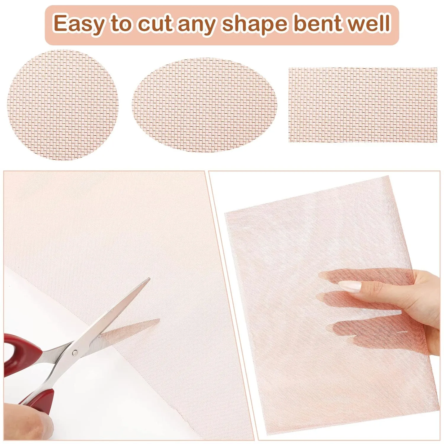 Therwen 12 Inch x 10 ft Copper Mesh Screen 99.9% Pure Copper 40 Mesh Roll Wire Fabric for Grounding Dense Filter Screen Woven Crafts Window Protection