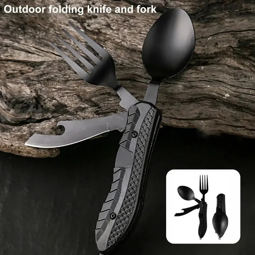 Three-in-One Multi-Tool Folding Knife Spoon Fork for Camping