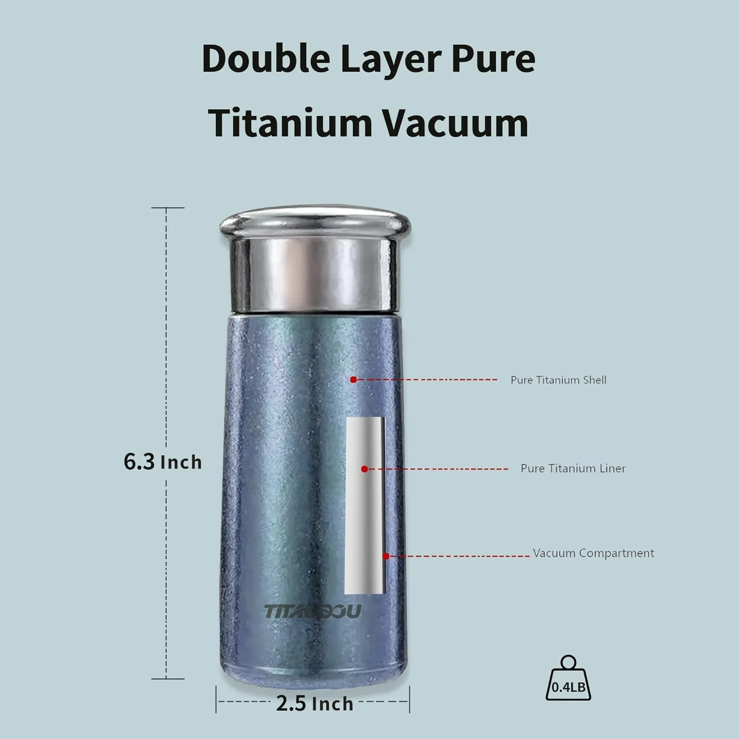 Titanium Vacuum Insulated, Double Wall Ultralight Travel Tumbler for Cold & Hot, Sports Water Bottle Thermal Insulation Cup for Hiking Camping Picnic,Blue