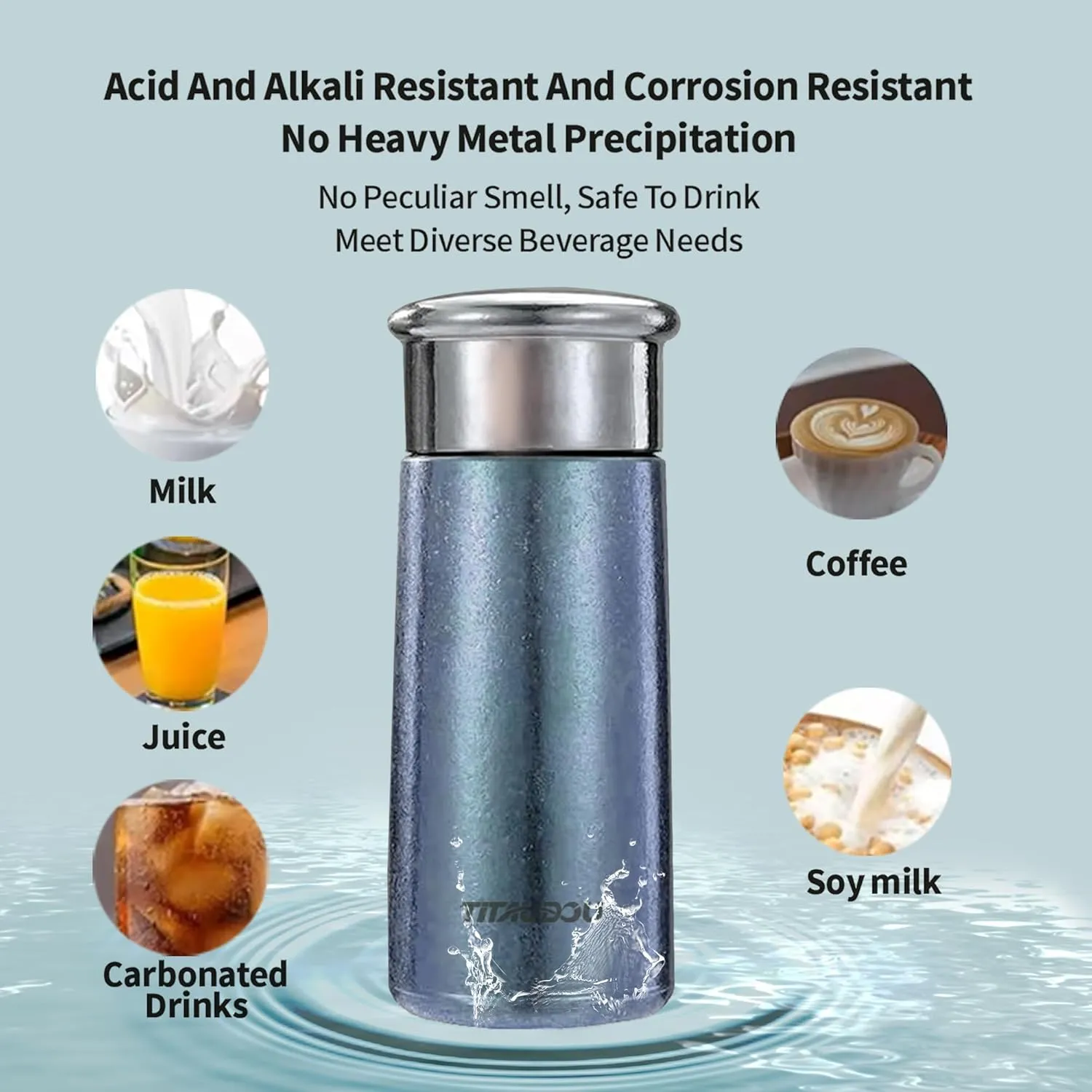 Titanium Vacuum Insulated, Double Wall Ultralight Travel Tumbler for Cold & Hot, Sports Water Bottle Thermal Insulation Cup for Hiking Camping Picnic,Blue