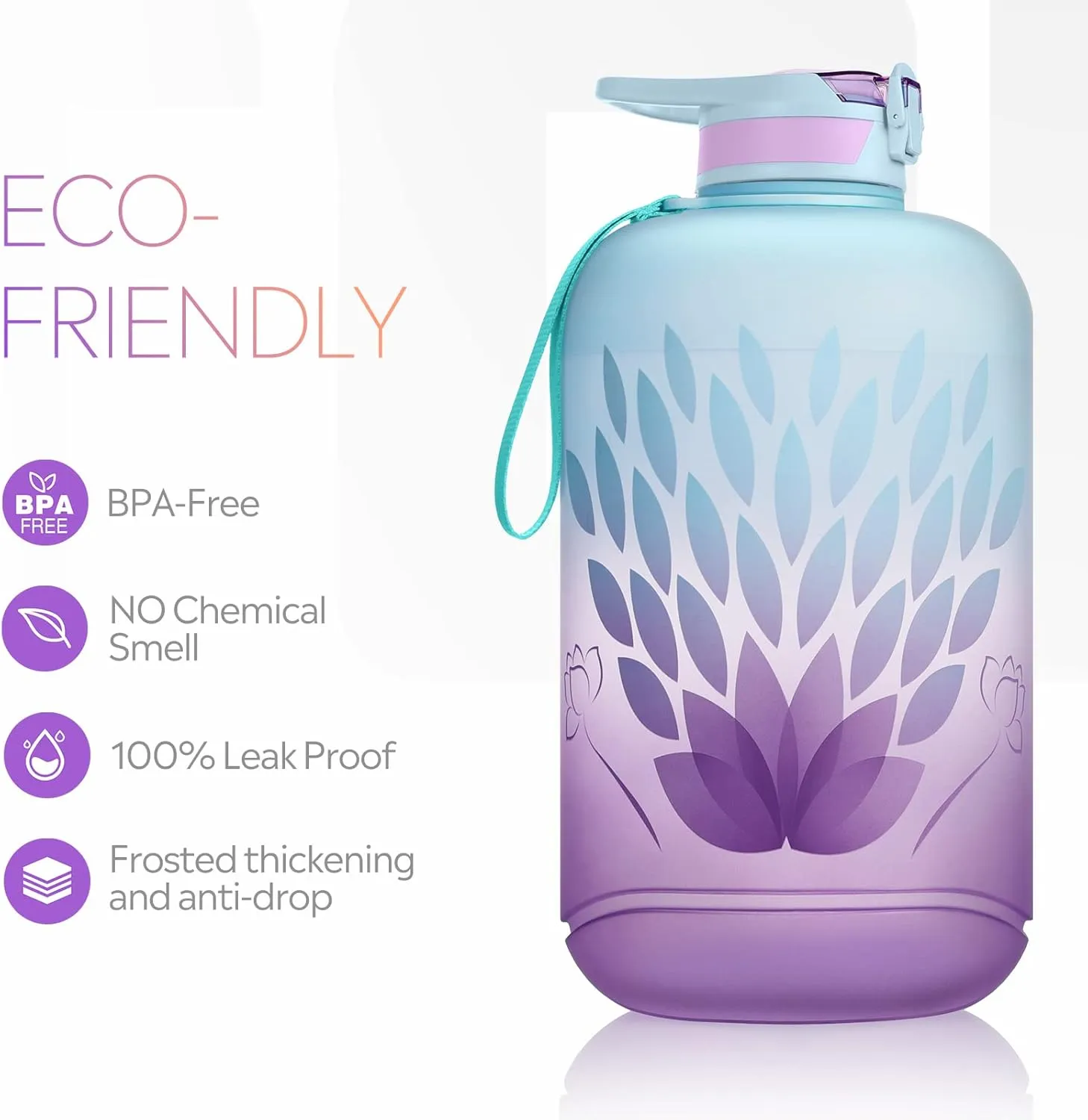 TOBA Motivational BPA Free Water Jug Large Sports Water Bottle Leakproof Drinking, 1 Gallon 128 oz, Petal