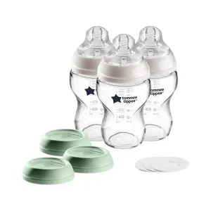 Tommee Tippee Closer to Nature 3 in 1 Convertible Glass Baby Bottles, Anti-Colic Valve – 9-ounce, 3 Count