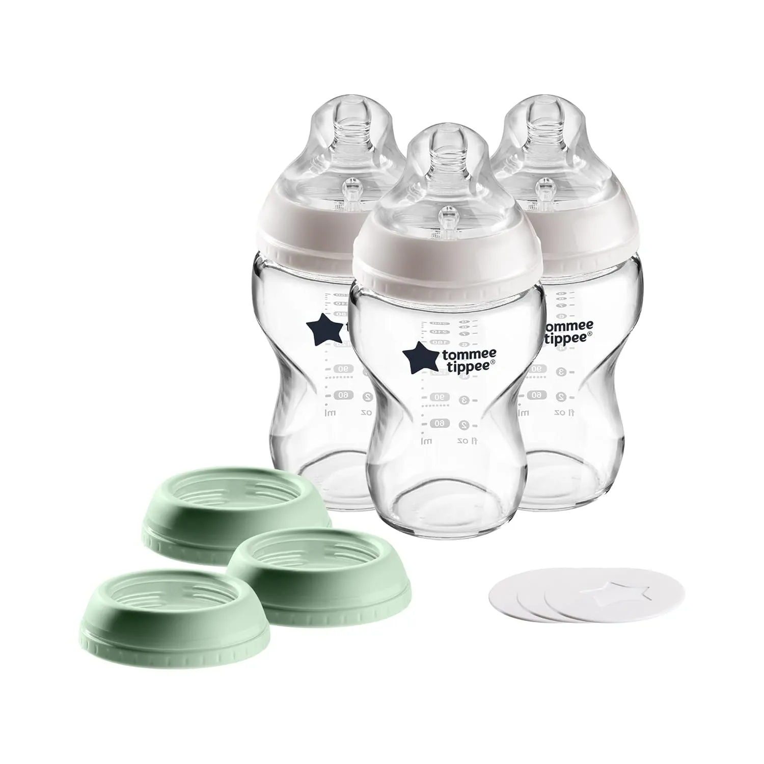 Tommee Tippee Closer to Nature 3 in 1 Convertible Glass Baby Bottles, Anti-Colic Valve – 9-ounce, 3 Count