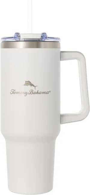 Tommy Bahama Vacuum Insulated Water Bottle with Straw - Double-Wall Stainless Steel, BPA Free, Keep Drinks Warm for 6 Hours or Cold for 12 Hours - White, 40oz