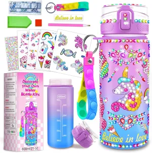 Tonberless Decorate Your Own Water Bottle Kits for Girls Age 4-6-8-10, Unicorn Toys Painting Crafts, Birthday Gifts for Teen Girls 5 7 9 Years Old