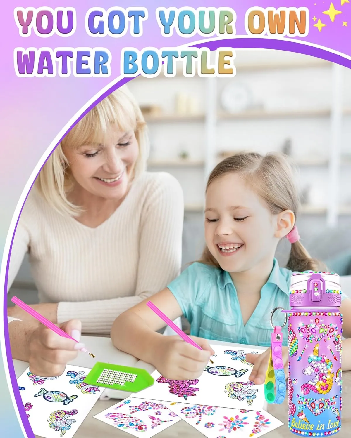 Tonberless Decorate Your Own Water Bottle Kits for Girls Age 4-6-8-10, Unicorn Toys Painting Crafts, Birthday Gifts for Teen Girls 5 7 9 Years Old