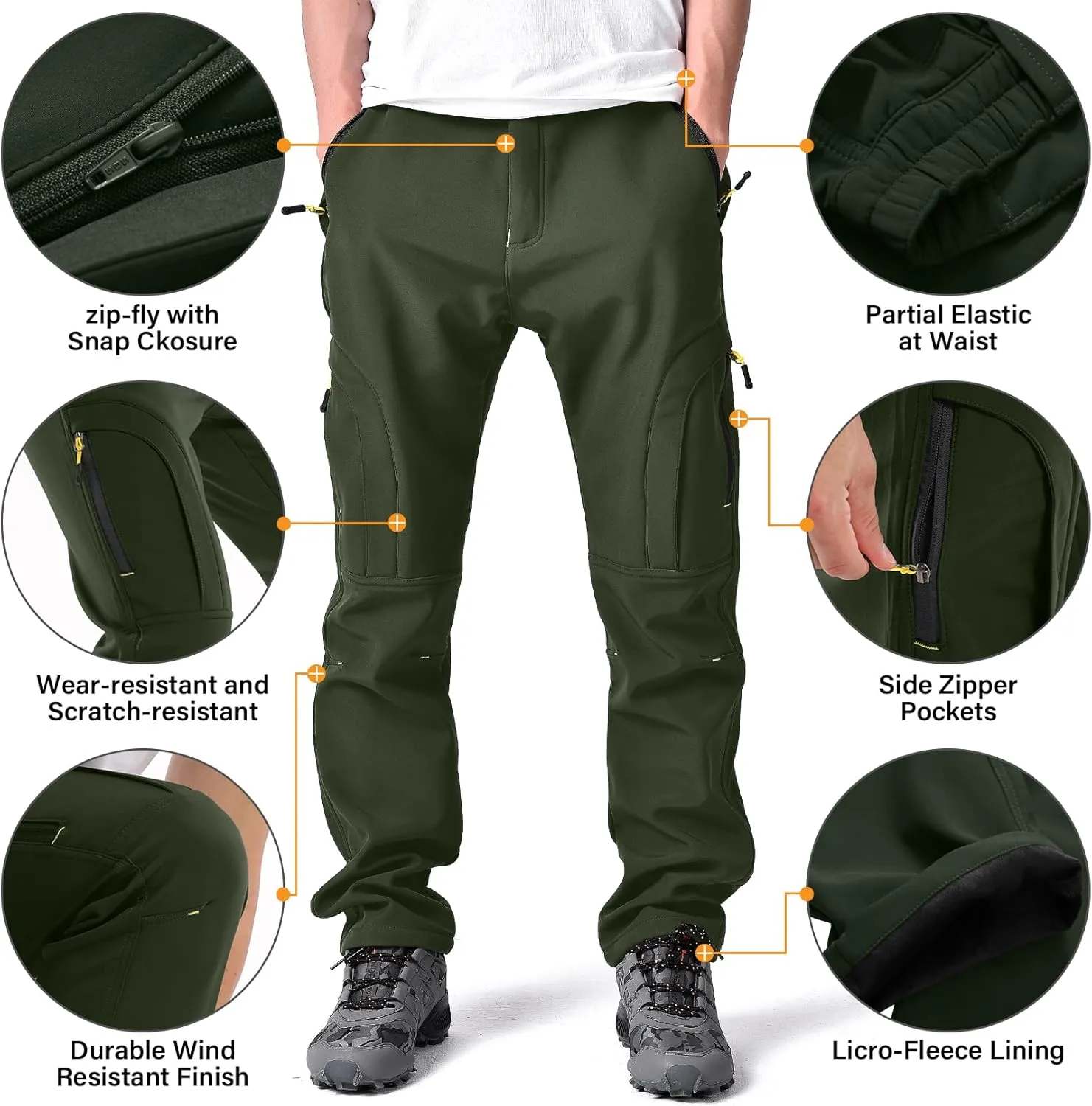 Toomett Men's hiking Snow Pants Skiing Winter Insulated Fleece lined Outdoor Water Repellent camping,walking,fishing